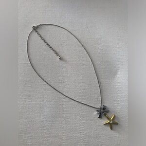 Silver Tone Bow Matte Gold Tone Starfish Pendant Ball Chain Necklace 16”